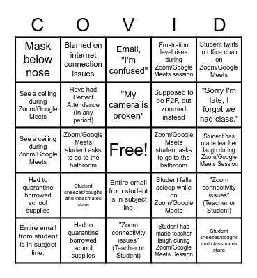 Hybrid Classroom Bingo Card