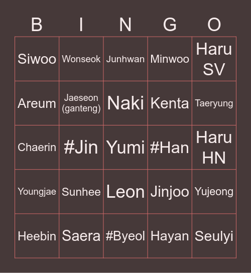 JAESEON'S BINGO BOARD Bingo Card