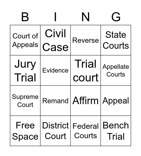 Judicial Branch 2nd Period Bingo Card