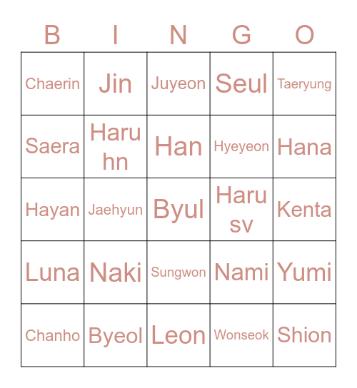 Punya Saera Bingo Card