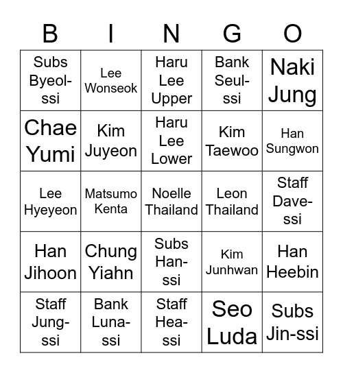 Kim Junhwan Bingo Card