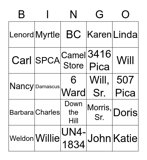 Smith Bingo Card
