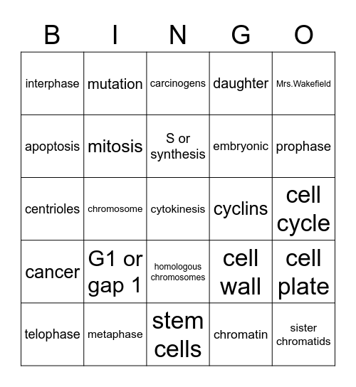 Biology ch 9 Bingo Card