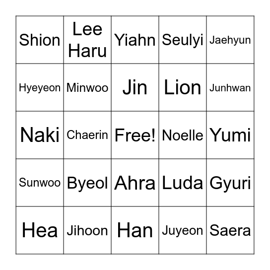 Gyeonghan Bingo Card