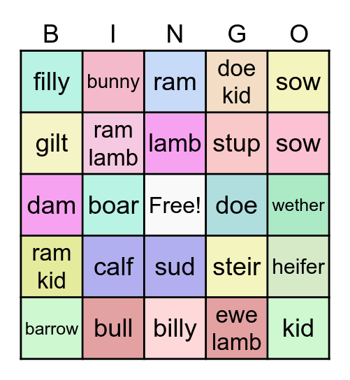 Averys Animal Bingo Card