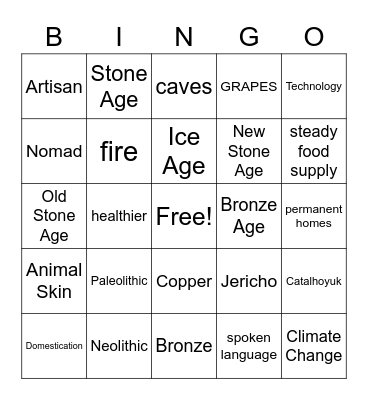 Early Humans Bingo Card
