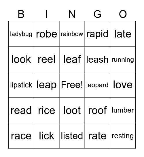 R & L words: initial Bingo Card