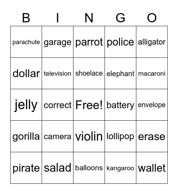 L and R: medial Bingo Card