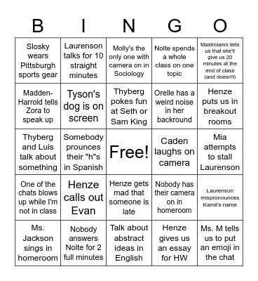 Online School Bingo Card