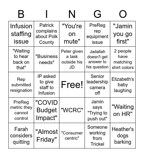 PreAccess Manager Huddle Bingo Card
