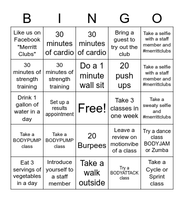 Fall Challenge Bingo Card