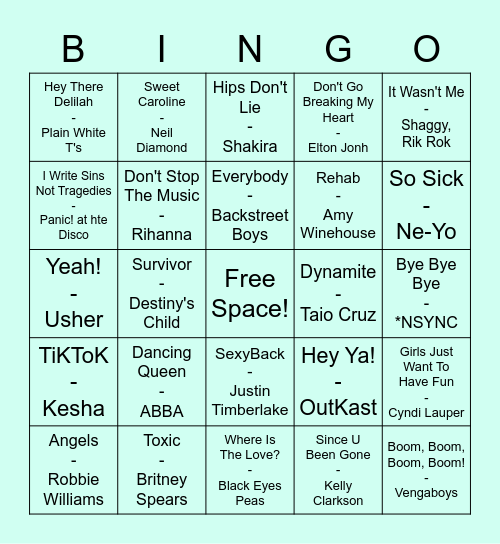 SPiN's Music Bingo! Round 1 Bingo Card