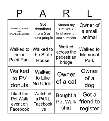 Pet Walk BINGO Card