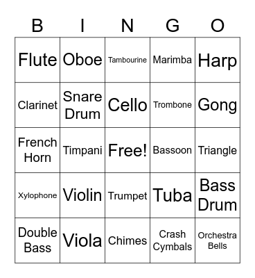 Orchestra Instruments (YouTube) Bingo Card