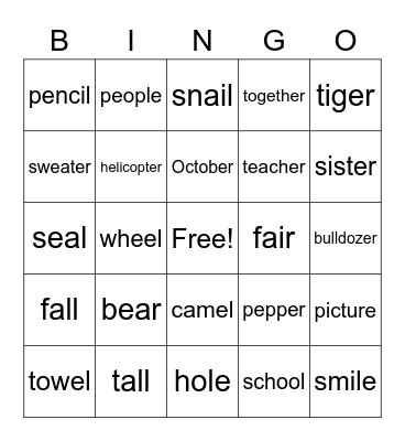 R & L: final Bingo Card