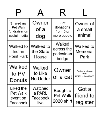 Pet Walk Bingo Card