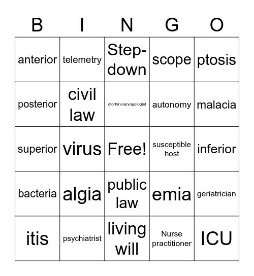 Medical Bingo Card