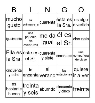 1A Lessons 16, 17 & Numbers 30-59 Bingo Card