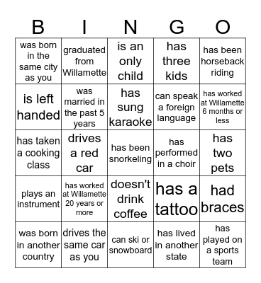 Find Someone who... Bingo Card