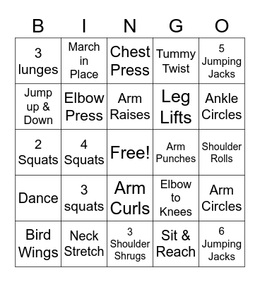 Fitness Bingo Card