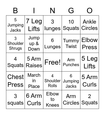 Fitness Bingo Card