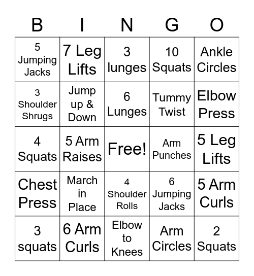 Fitness Bingo Card