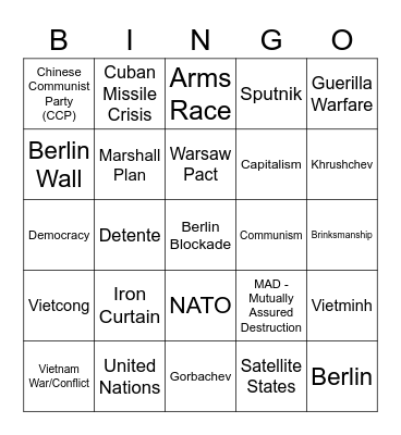 COLD WAR Bingo Card
