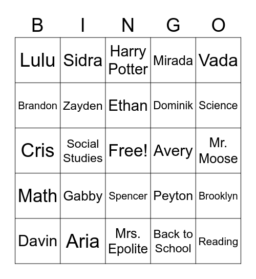 Awesome 4th Graders!! Bingo Card