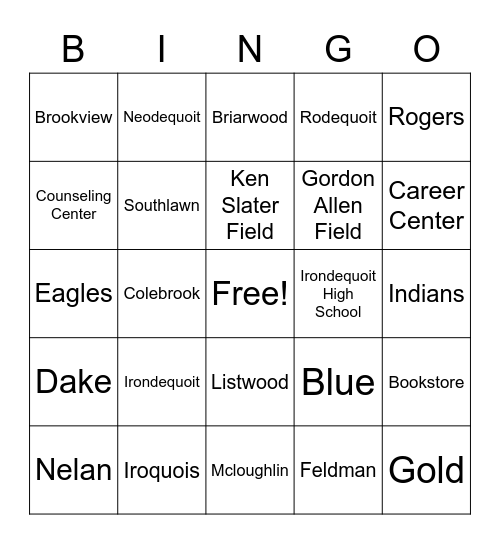 Irondequoit High School Bingo Card