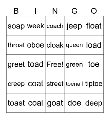 Vowel Teams Bingo Card