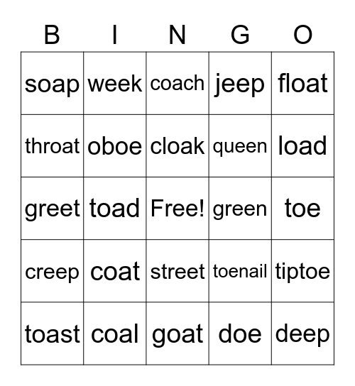 Vowel Teams Bingo Card