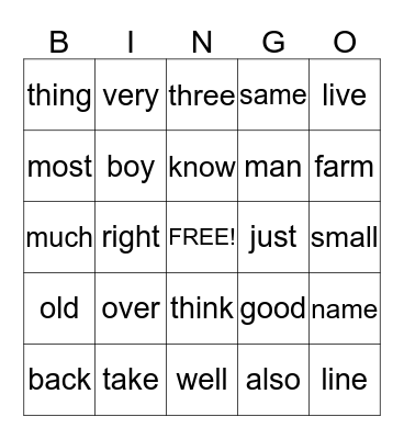 Second 100 Sight Words Bingo Card
