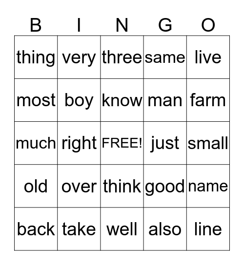 Second 100 Sight Words Bingo Card
