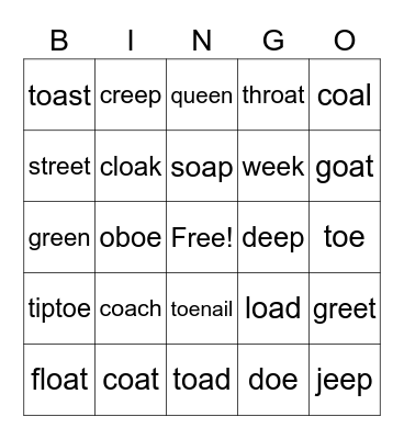 Vowel Teams Bingo Card
