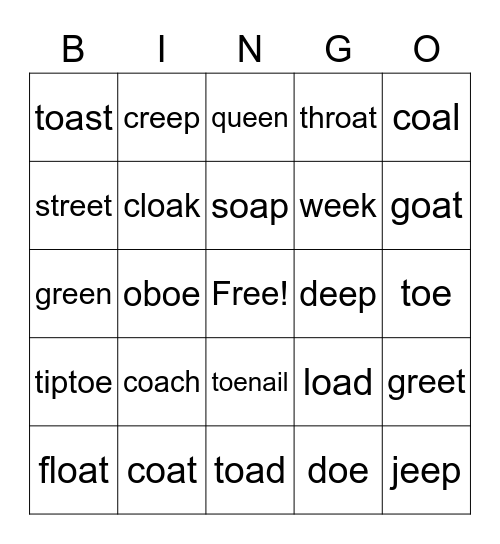 Vowel Teams Bingo Card