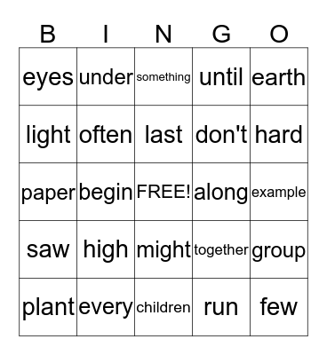 Third 100 Sight Words Bingo Card