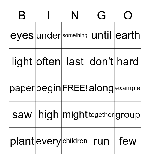 Third 100 Sight Words Bingo Card