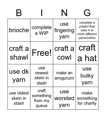 2021 Craft Bingo Card