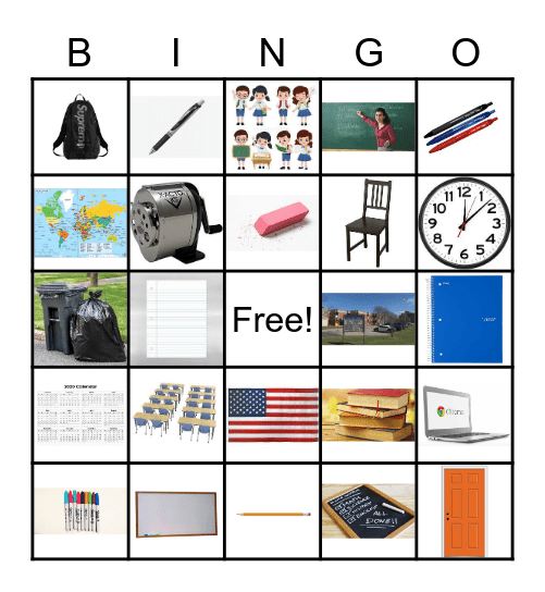 Classroom objects Bingo Card