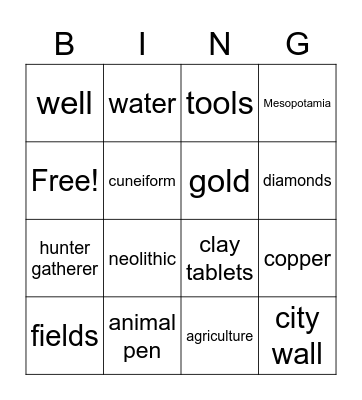 Early Humans Bingo Card