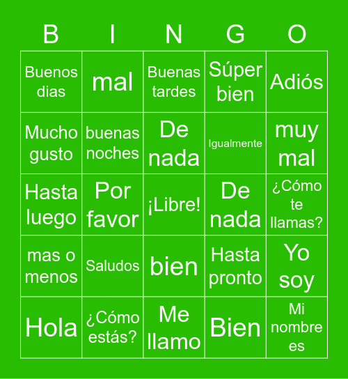 Saludos en Español Bingo Card