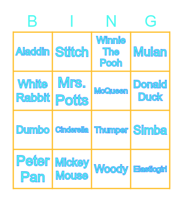 DISNEY CHARACTERS Bingo Card