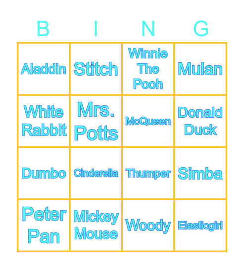 DISNEY CHARACTERS Bingo Card