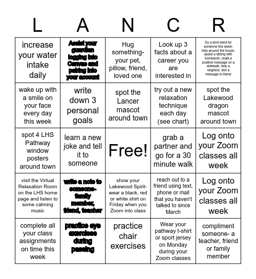LANCER GO Bingo Card