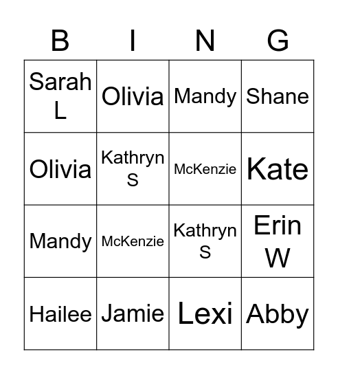 Sister BINGO Card