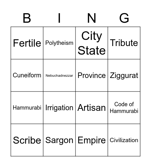 Mesopotamia Bingo Card