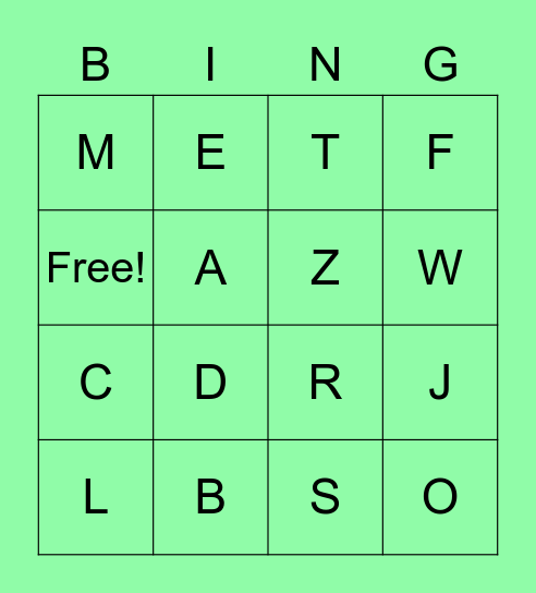 Alphabet Bingo Card