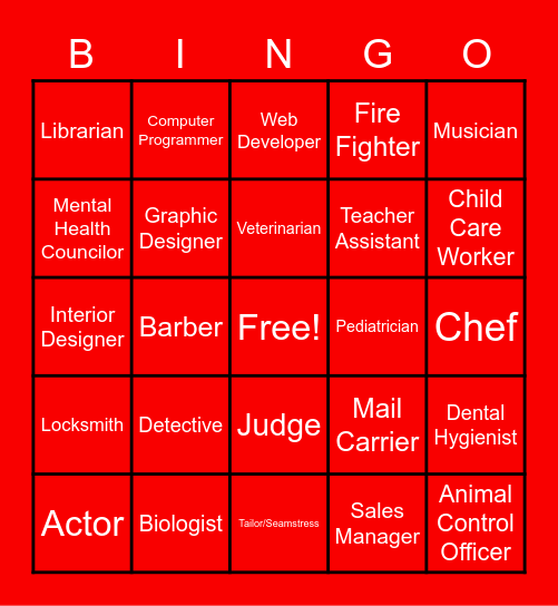 GEAR UP Sandra Name That Job Bingo Card