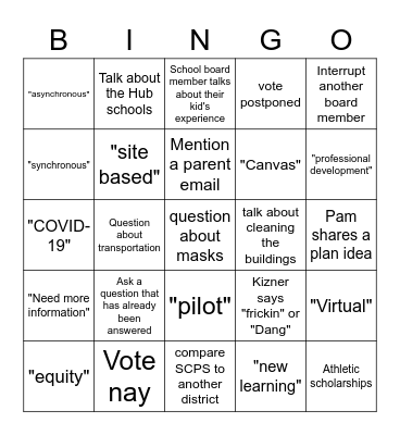 9.22 School Board Meeting Bingo Card