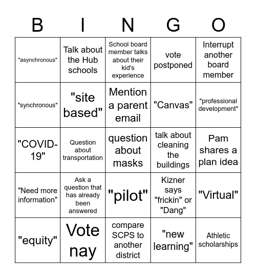 9.22 School Board Meeting Bingo Card